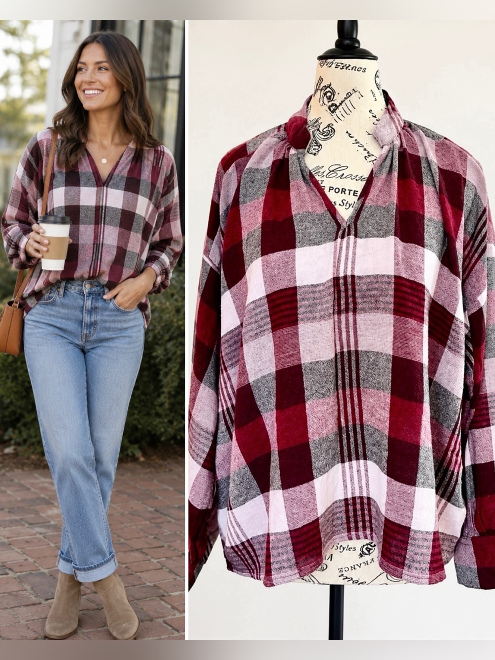 💥NWT Madewell Highroad Popover Long Sleeve V-Neck Shirt in Schorr Plaid Sz M💛